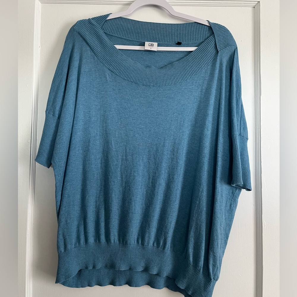 CABI  Blue Knit Lounge short sleeve pullover Sweater, Small